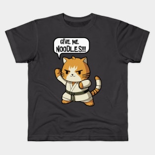 Noodles Demanding Kung-Fu Cat - Give me noodles Kids T-Shirt